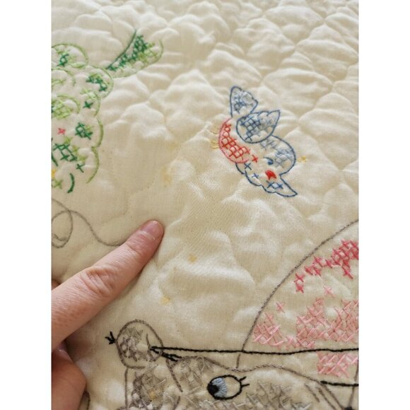 Vintage Cross Stitch Baby Crib Blanket Disney Dumbo The Elephant - Picture 5 of 7